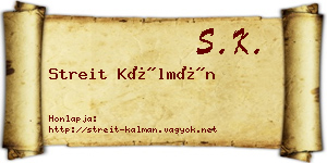 Streit Kálmán névjegykártya
